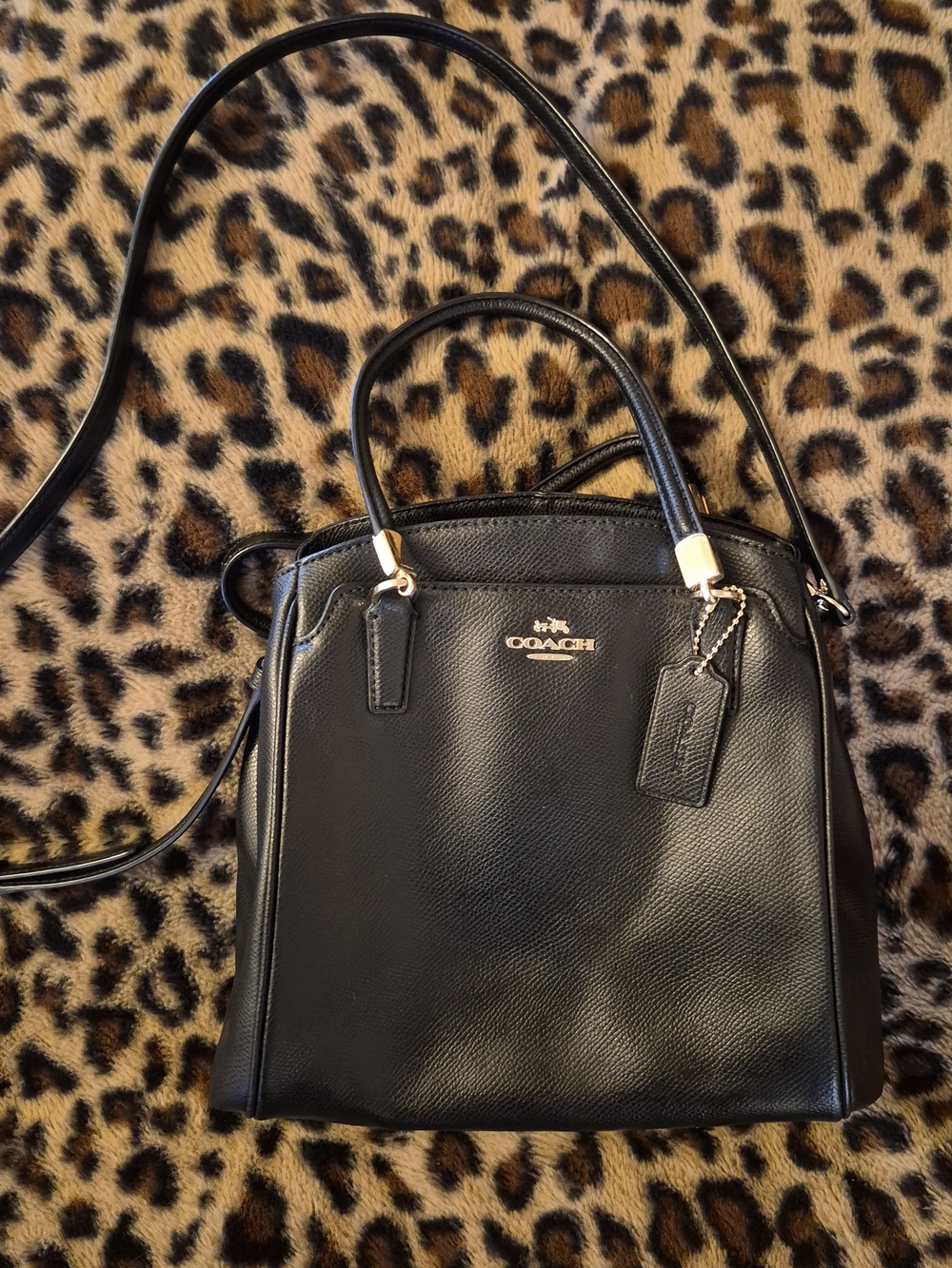 Black COACH Minetta Crossgrain Leather structured Satchel w detachable Crossbody